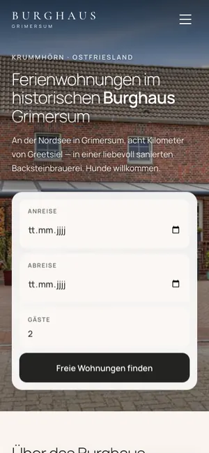 Vorschau der Website burghaus-grimersum.de am Handy