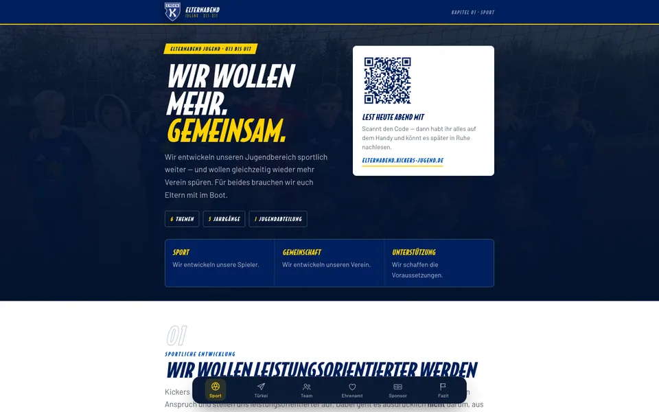 Vorschau der Website elternabend.kickers-jugend.de, Startseite am Desktop